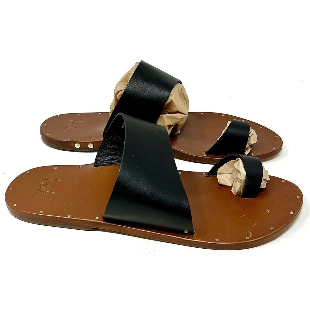 Beek Finch Toe Ring Flat Black Leather Sandals Size 9 NIB - Picture 5 of 9